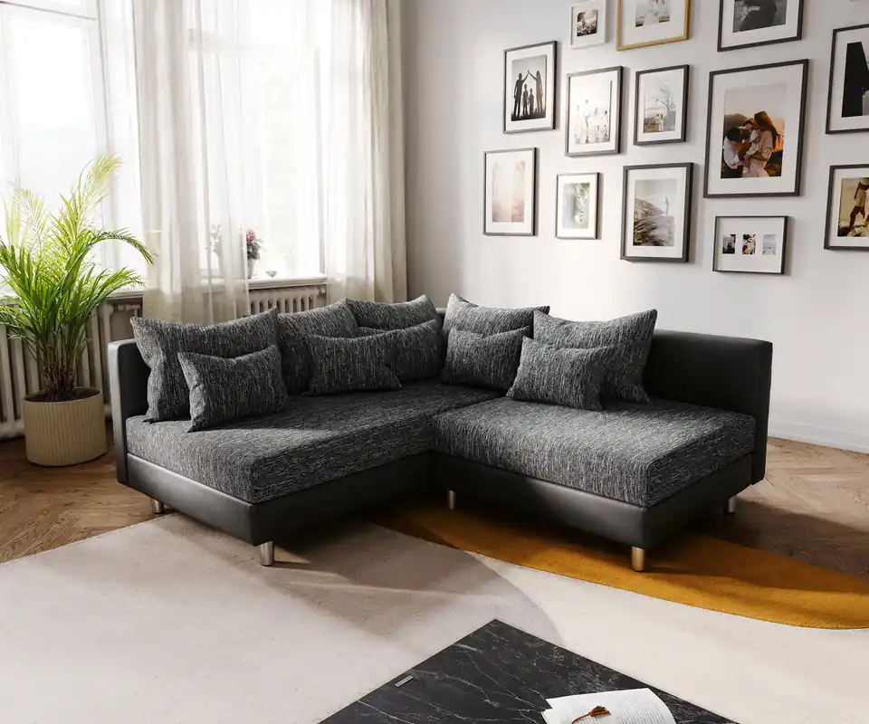 Schnäppchen Ecksofa Clovis Schwarz Ottomane Links modular erweiterbar