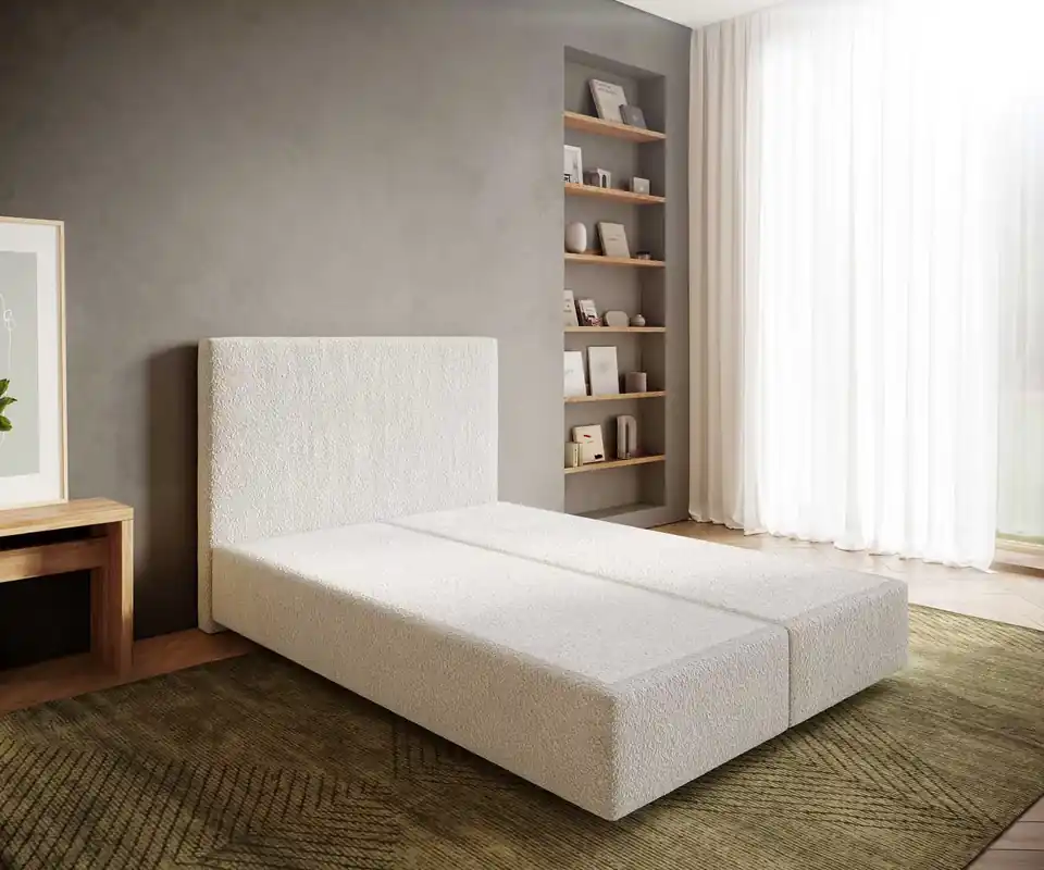 Schnäppchen Boxspringgestell Dream-Well 140x200 cm Bouclé Creme-Weiß