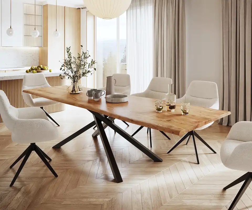 Direkt Vom Hersteller Esstisch Edge 300x100 Akazie Natur Kreuzgestell Rechteck Schwarz Live-