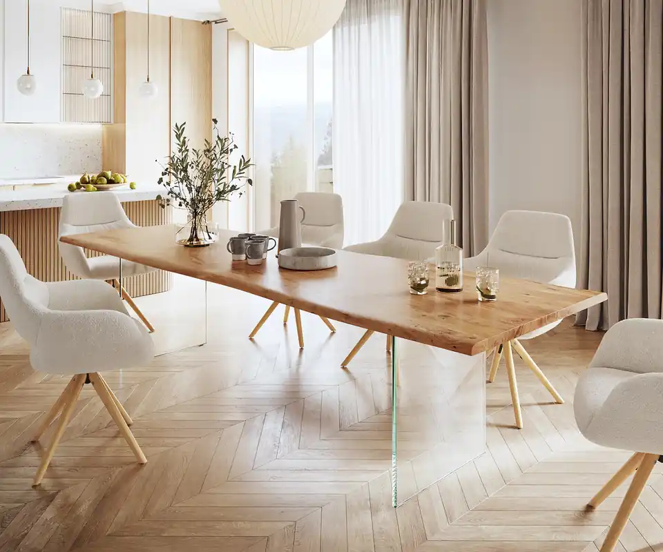 Esstisch Edge 300x100 Akazie Natur Glas Live- Sofort Bestellen