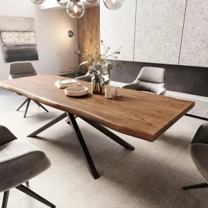 Esstisch Edge 260x100 XL Akazie Braun Kreuzgestell Rechteck Schwarz Live- Billig
