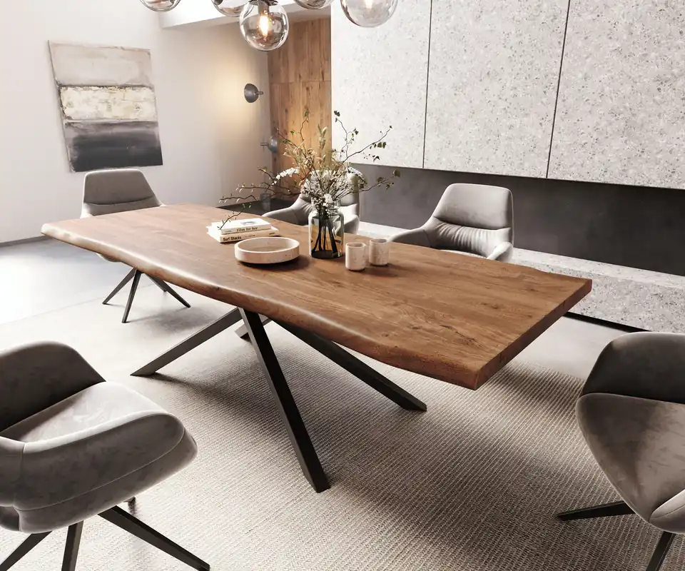 Esstisch Edge 260x100 XL Akazie Braun Kreuzgestell Rechteck Schwarz Live- Billig