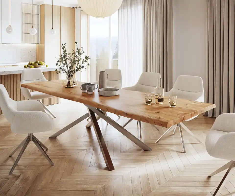 Esstisch Edge 300x100 XL Akazie Natur Kreuzgestell Rechteck Edelstahl Live- Direkt Vom Hersteller