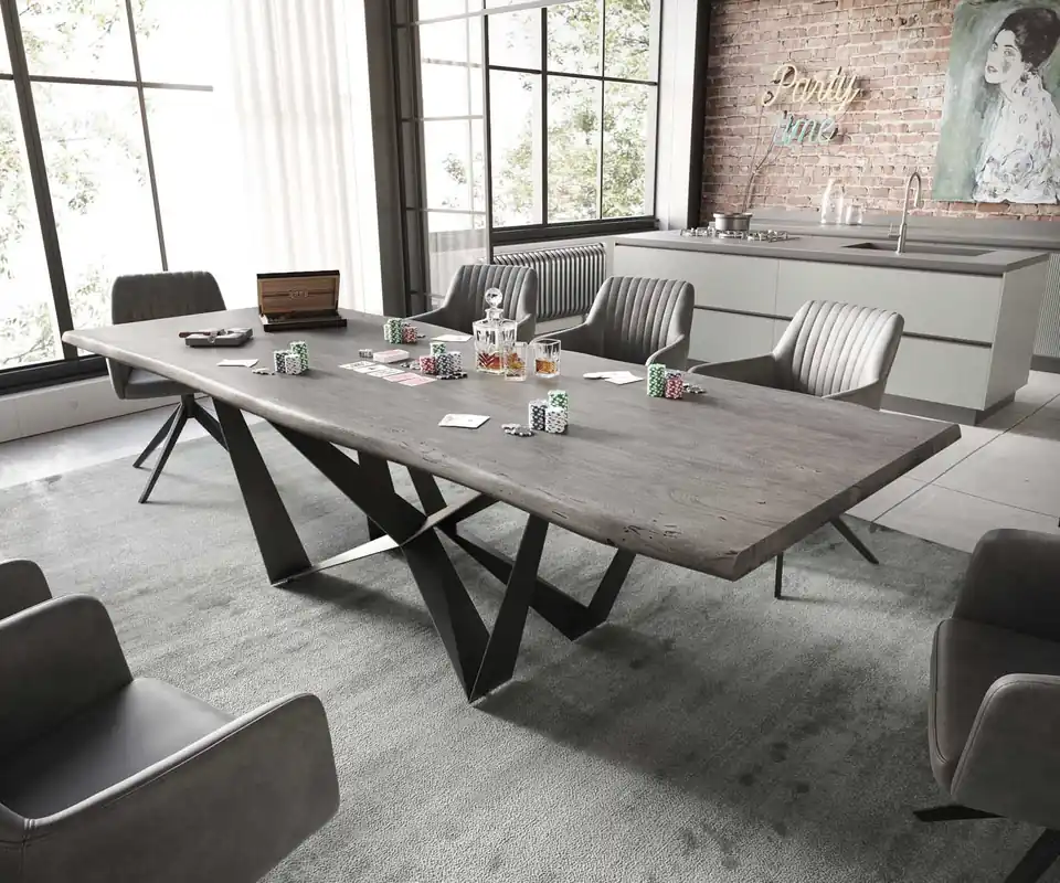Jetzt Kaufen Esstisch Edge 260x100 Akazie Platin Spider Flachstahl Schwarz Live-