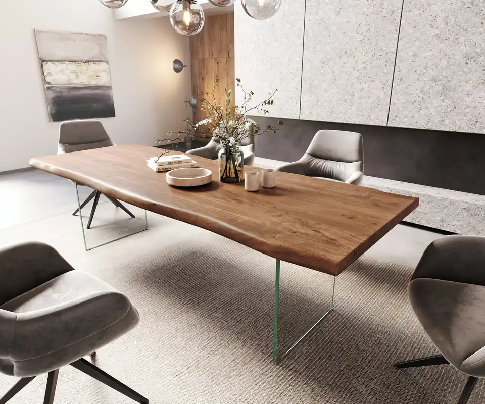 Echt Esstisch Edge 260x100 XL Akazie Braun Glas Live-