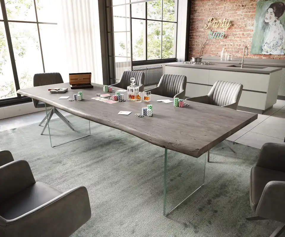 Esstisch Edge 260x100 Akazie Platin Glas Live- Preisknaller