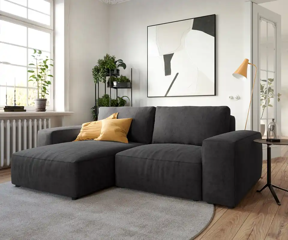 Ecksofa Lanzo 230x155 cm Mikrofaser Schwarz Recamiere variabel Preisreduziert