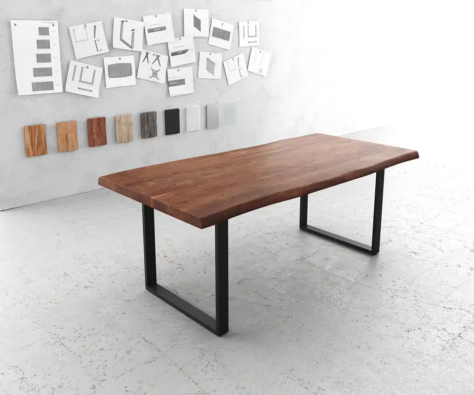 Billig Esstisch Edge 200x100 XL Akazie Braun Metall Schmal schwarz Live-