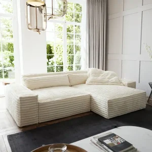 Ecksofa Sirpio XL 270x170 cm Plüschcord Beige Recamiere variabel Heißes Angebot