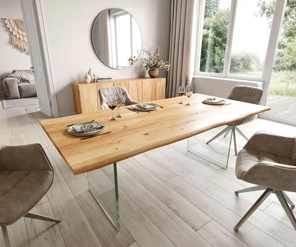 Esstisch Edge 200x100x2,5-3 Eiche Natur Glas Live- Nur Für Kurze Zeit