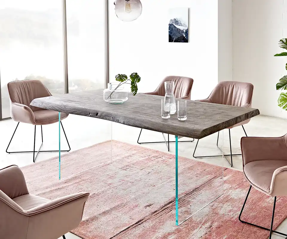 Esstisch Edge 200x100 XL Akazie Platin Glas Live- Letzte Chance