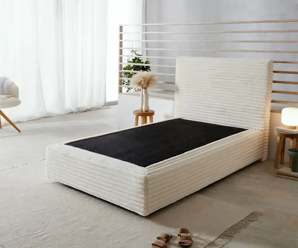 Sonderangebot Boxspringgestell Dream-Well Plüsch-Cord Beige 120x200 cm