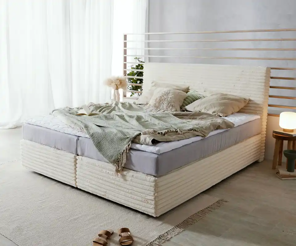 Boxspringbett Dream-Well Plüsch-Cord Beige 180x200 cm TFK-Matratze Visco-Topper Ausverkauf