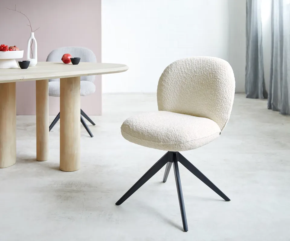 Drehstuhl Nube-Flex Bouclé Weiß Kreuzgestell breit Schwarz 360° drehbar Taschenfederkern Begrenztes Angebot