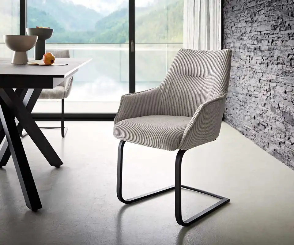 Finale Aktion Freischwinger Alja-Flex mit Armlehnen Cord Silbergrau Freischwinger flach Schwarz Taschenfederkern
