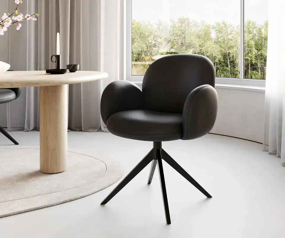 Drehstuhl Nube-Flex mit Armlehnen Echt-Leder Schwarz Kreuzgestell breit Schwarz 360° drehbar Taschenfederkern Top-Angebot