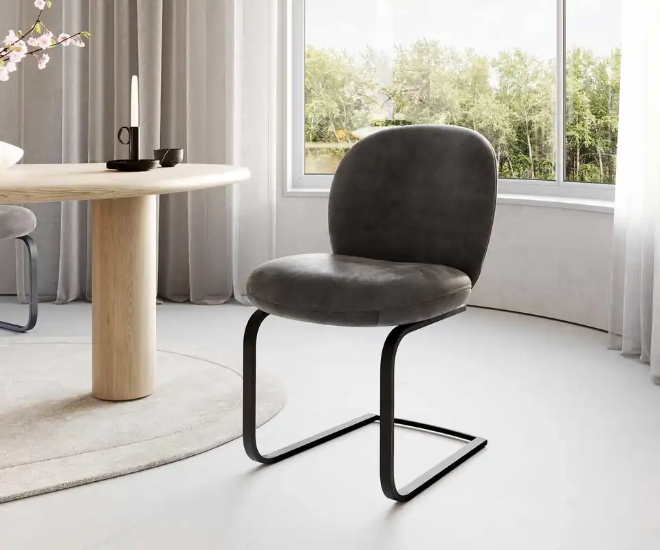 Nur Für Kurze Zeit Freischwinger Nube-Flex Mikrofaser Anthrazit Vintage Freischwinger flach Schwarz Taschenfederkern