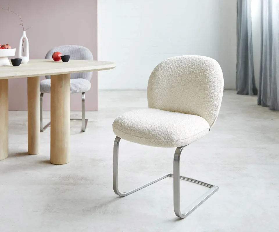 Sonderaktion Freischwinger Nube-Flex Bouclé Weiß Freischwinger flach Edelstahl Taschenfederkern