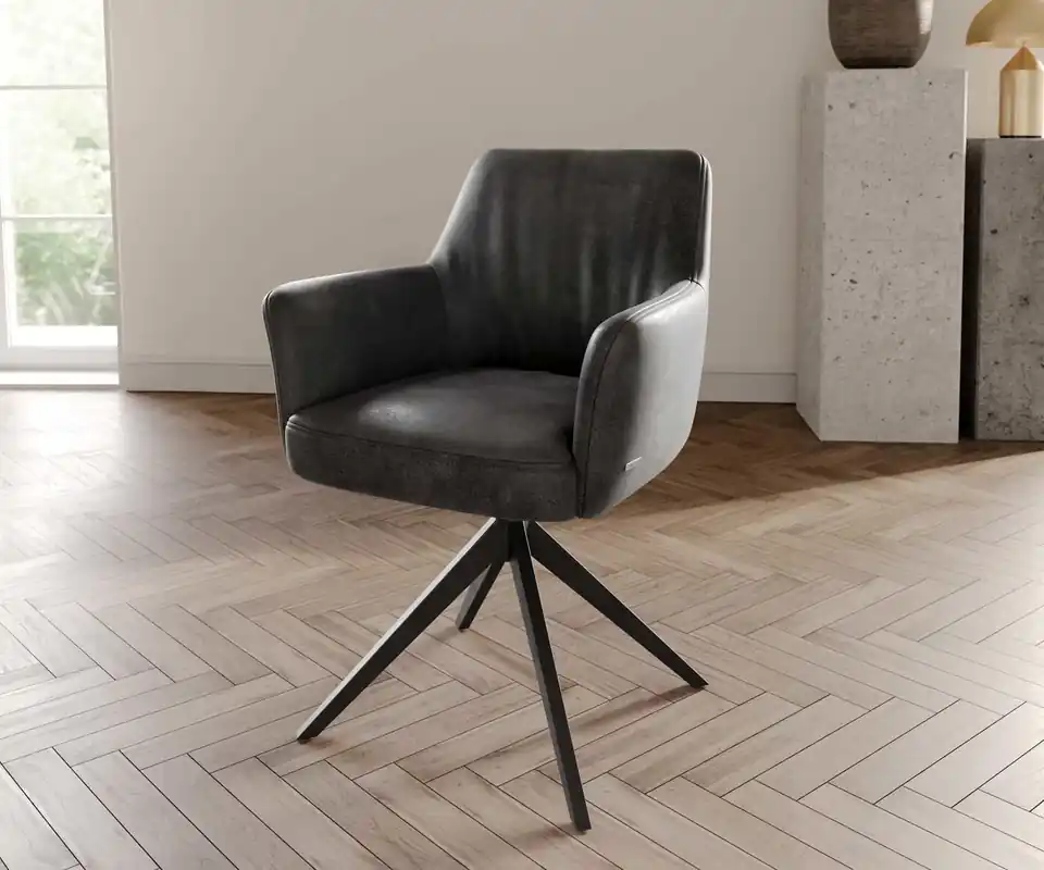 Drehstuhl Xana-Flex mit Armlehnen Mikrofaser Anthrazit Vintage Kreuzgestell breit Schwarz 360° drehbar Taschenfederkern Jetzt Kaufen
