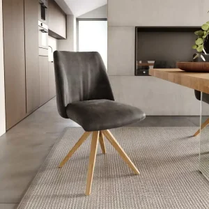 Bestpreis Drehstuhl Elso-Flex Mikrofaser Anthrazit Vintage Holzgestell kantig Natur 180° drehbar Taschenfederkern