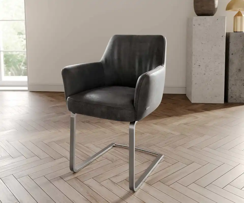 Freischwinger Xana-Flex mit Armlehnen Mikrofaser Anthrazit Vintage Freischwinger flach Edelstahl Taschenfederkern Preisknaller