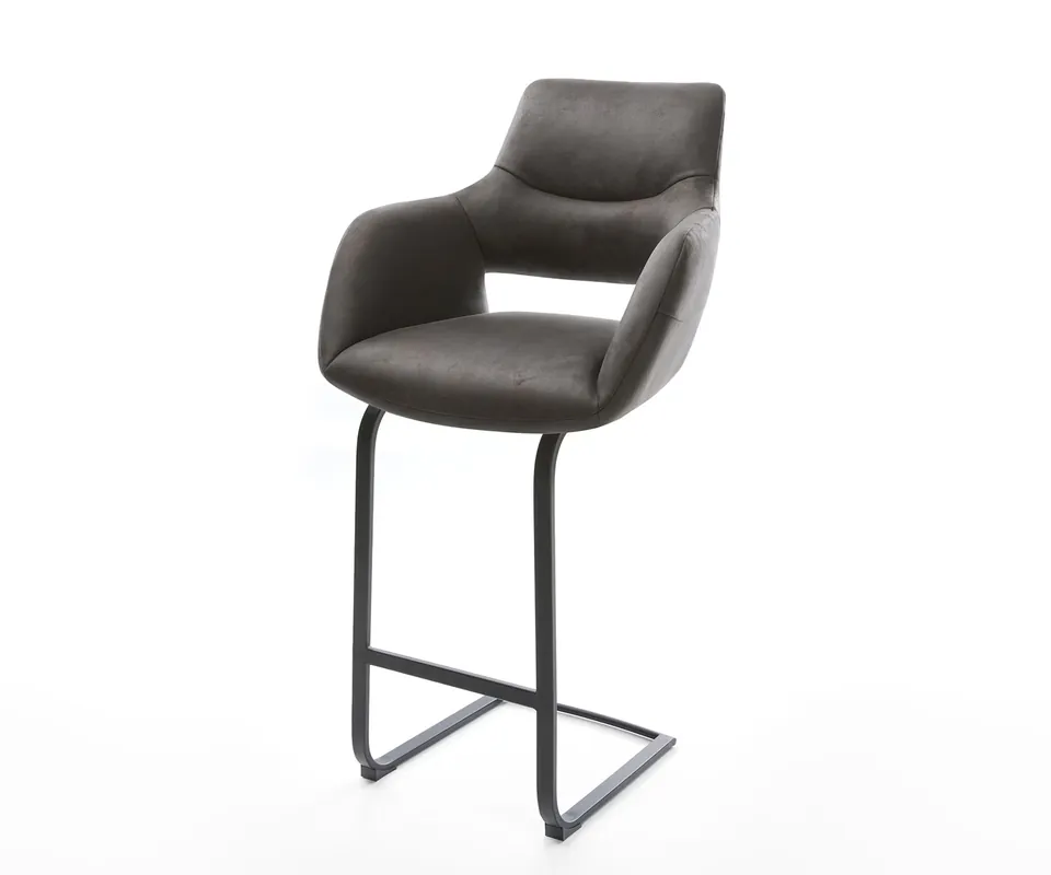 Barstuhl Yago-Flex Mikrofaser Anthrazit Vintage Freischwinger flach Metall Schwarz Taschenfederkern Garantierte Lieferung