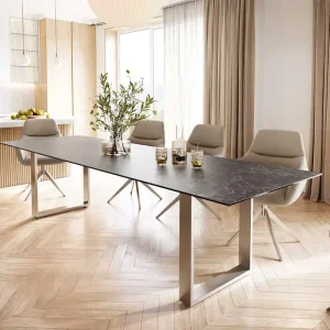 Abverkauf Esstisch Edge 300x100 Keramik Laminam® Nero Greco Anthrazit Edelstahl Schmal