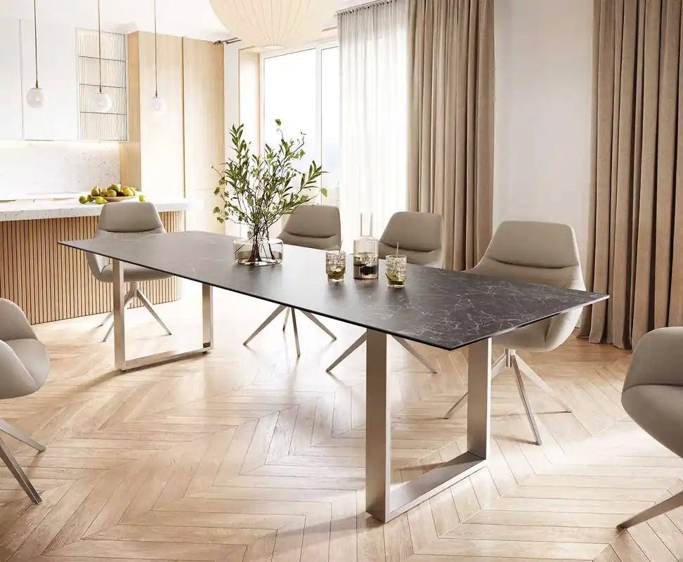 Abverkauf Esstisch Edge 300x100 Keramik Laminam® Nero Greco Anthrazit Edelstahl Schmal