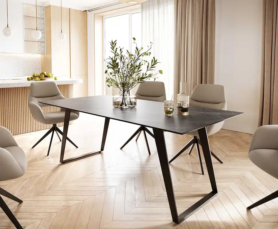 Esstisch Edge 200x100 Keramik Laminam® Noir Desir Braun Metall Schräg Schwarz Abverkauf