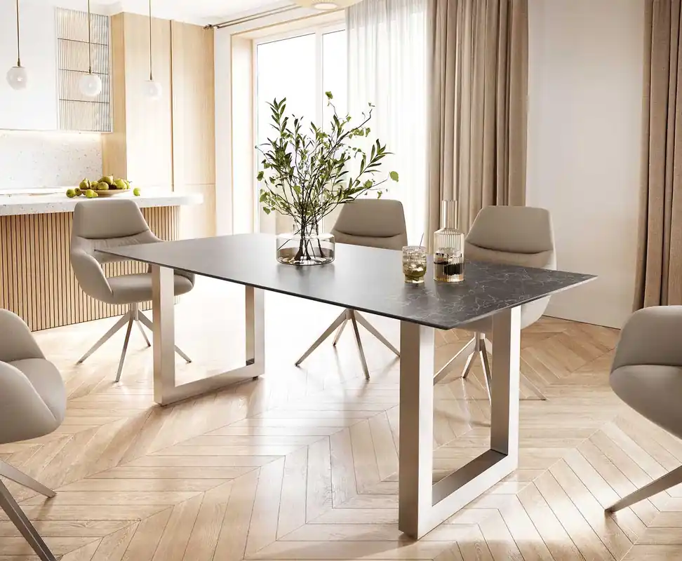 Esstisch Edge 200x100 Keramik Laminam® Nero Greco Anthrazit Edelstahl Breit Online Kaufen