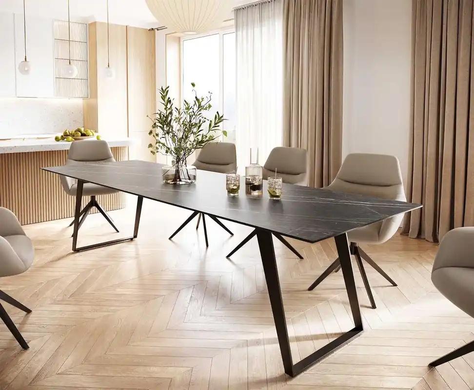 Preisknaller Esstisch Edge 300x100 Keramik Laminam® Noir Desir Braun Metall Schräg Schwarz