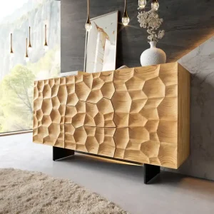 Direkt Vom Hersteller Sideboard Solu 145 cm Eiche Natur 2 Türen 3 Schübe Fuß schwebend Metall Schwarz 3D-Front