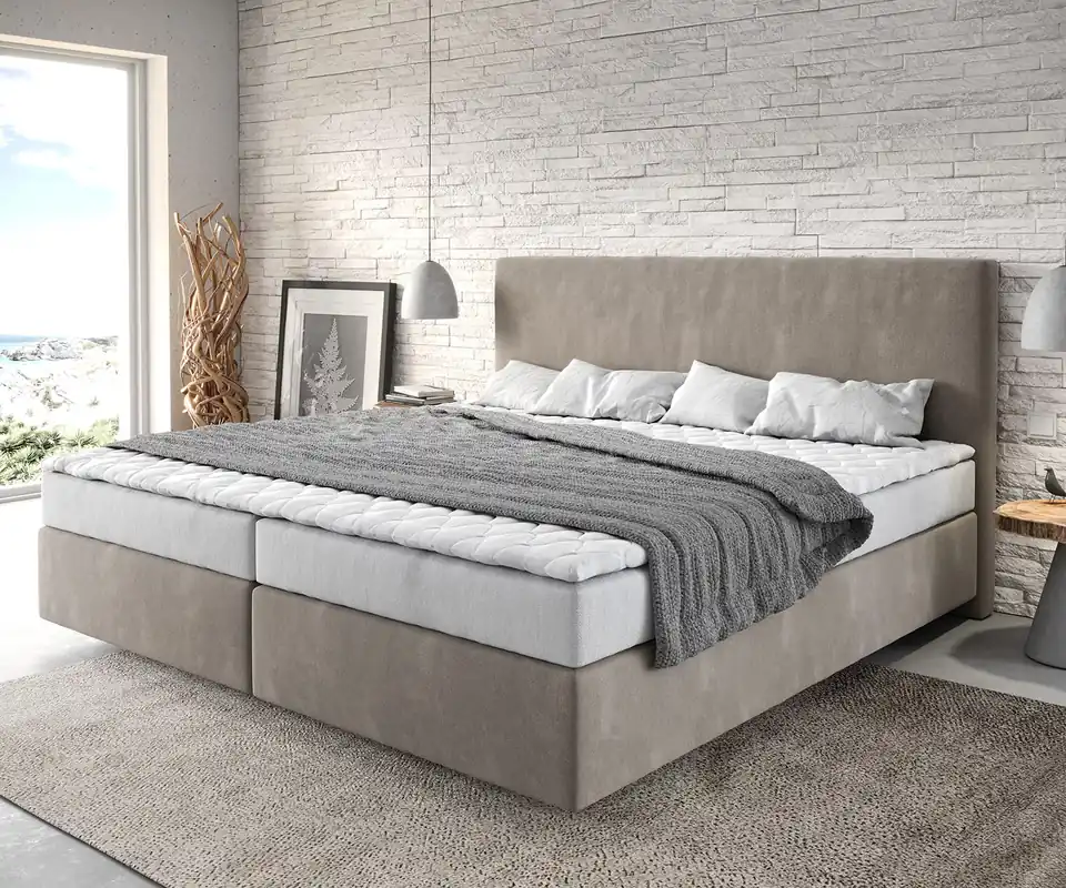 Sonderaktion Boxspringbett Dream-Well Mikrofaser Beige 200x200 cm Bonell-Matratze PU-Topper