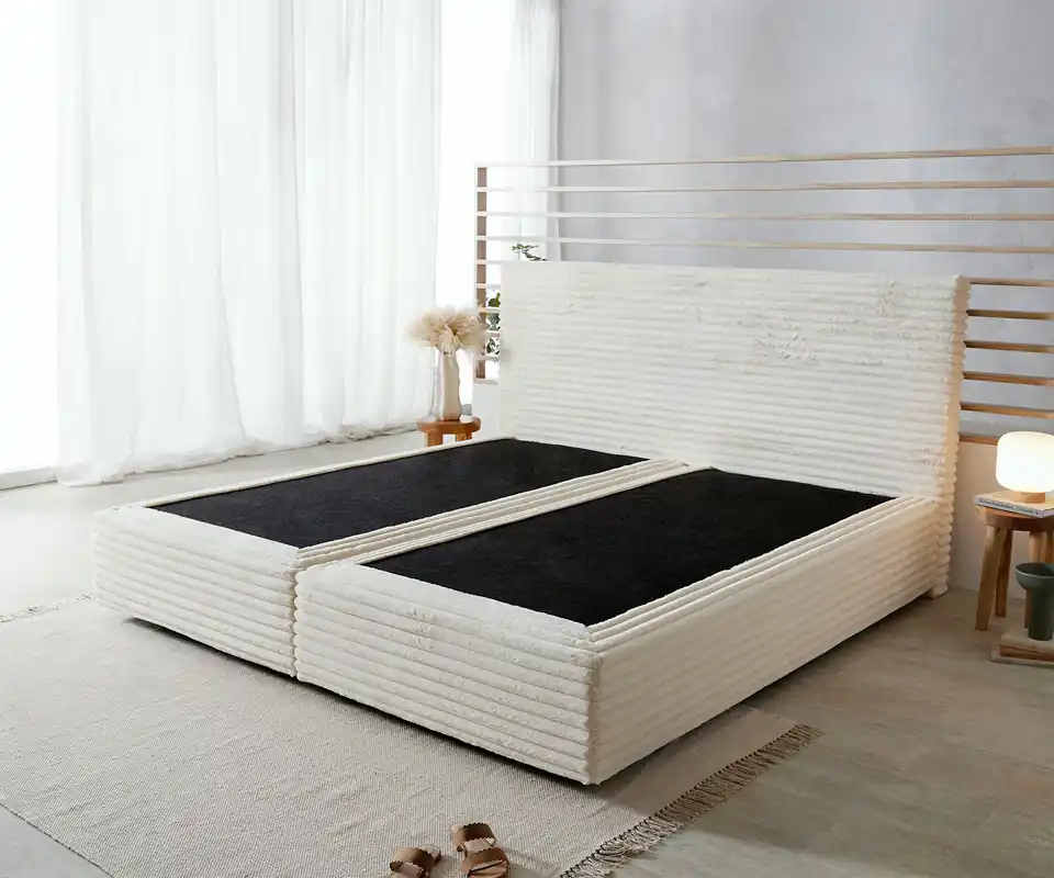 Kracherpreis Boxspringgestell Dream-Well Plüsch-Cord Beige 200x200 cm
