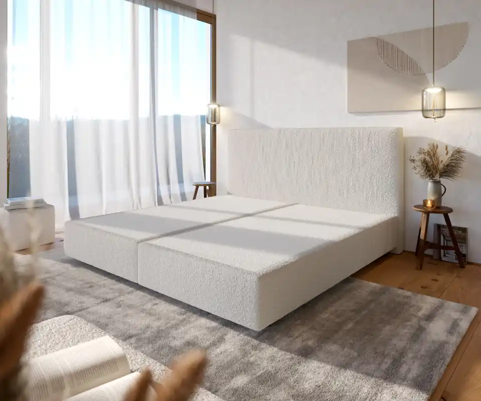 Boxspringgestell Dream-Well Bouclé Creme-Weiß 200x200 cm Günstig