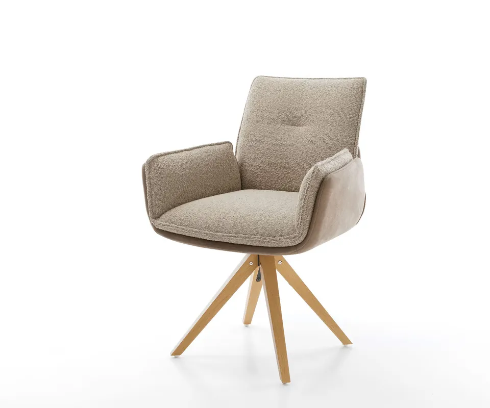 Highlight Drehstuhl Nela-Flex Materialmix Schlamm Holzgestell kantig Natur 180° drehbar