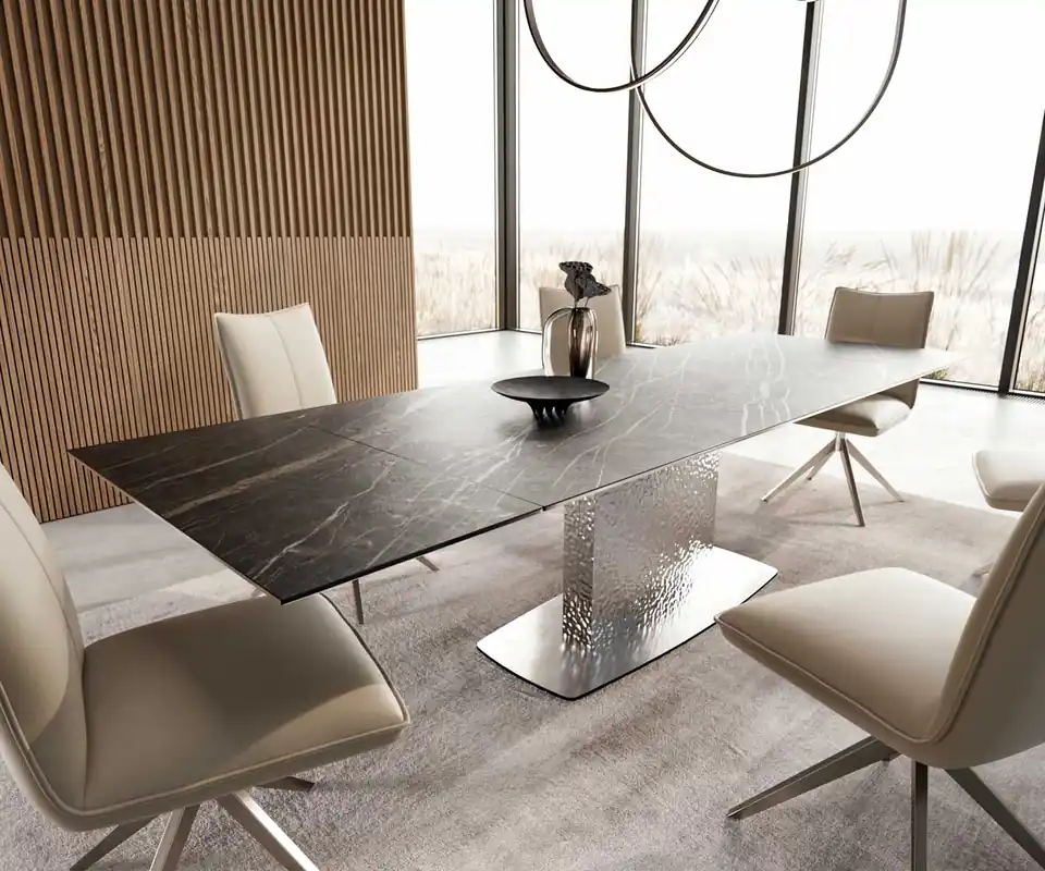 Beliebt Esstisch Edge 200-300x100 Keramik Laminam®Noir Desir Braun Wave Edelstahl ausziehbar