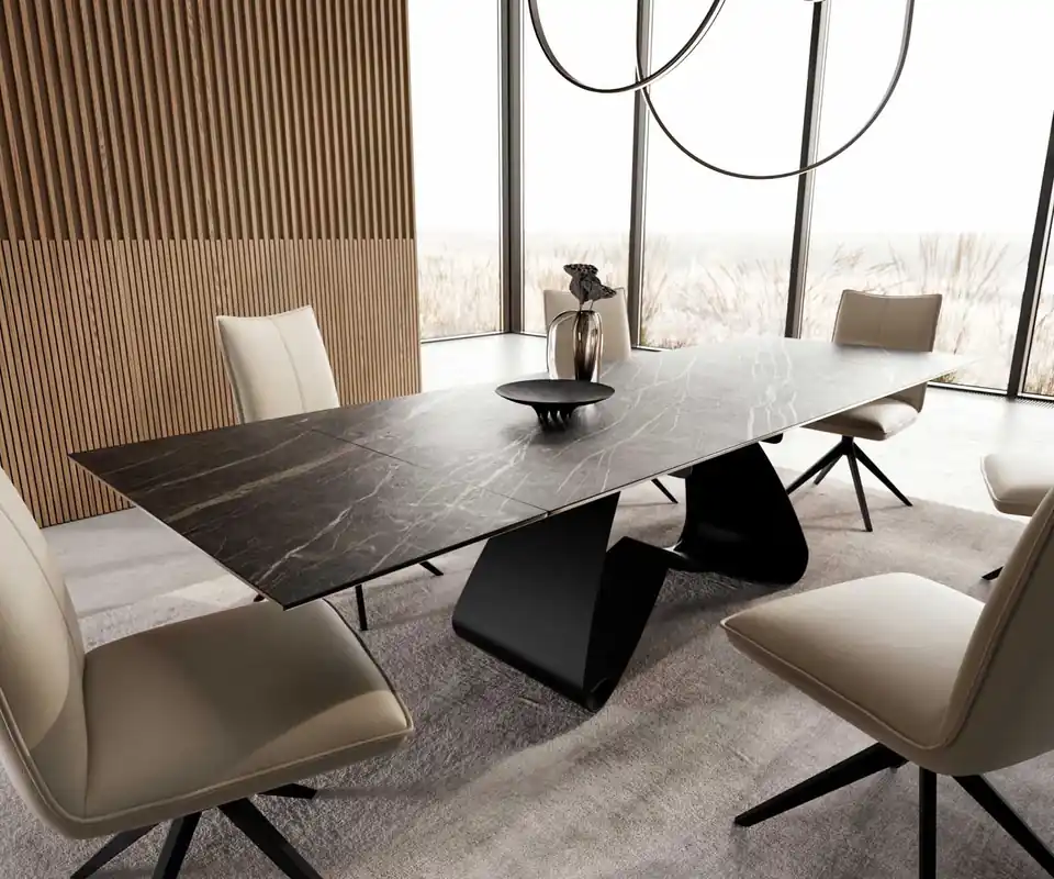 Bestseller Esstisch Edge 200-300x100 Keramik Laminam®Noir Desir Braun W-Gestell Schwarz ausziehbar