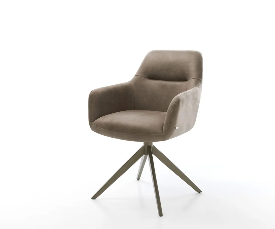 Drehstuhl Pejo-Flex Mikrofaser Taupe Vintage Kreuzgestell breit Effektfinish Titan 360° drehbar Taschenfederkern Preiswert