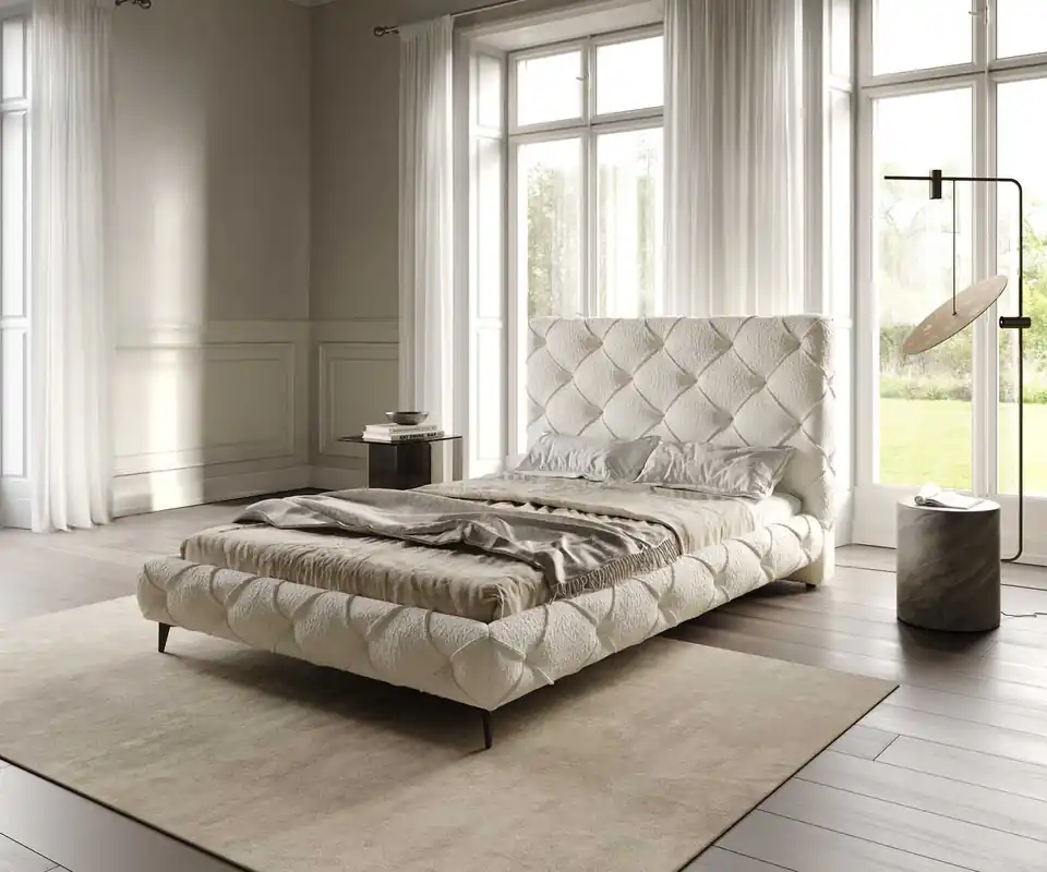 Neue Kollektion Polsterbettgestell Nayara 140x200 cm Bouclé Creme-Weiß