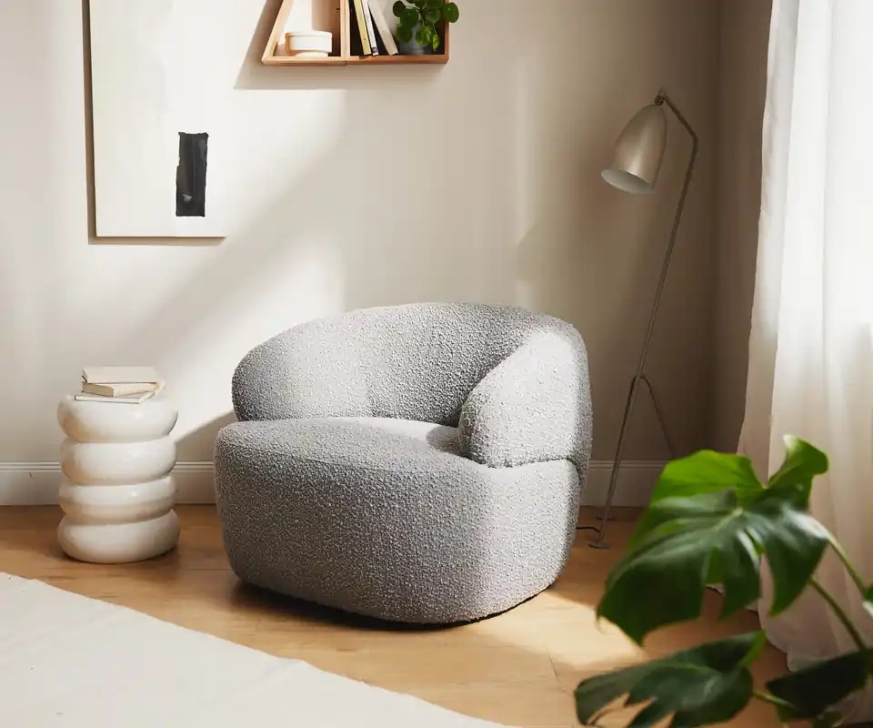 Loungesessel Nova 88x88 cm Bouclé Silbergrau Beliebt