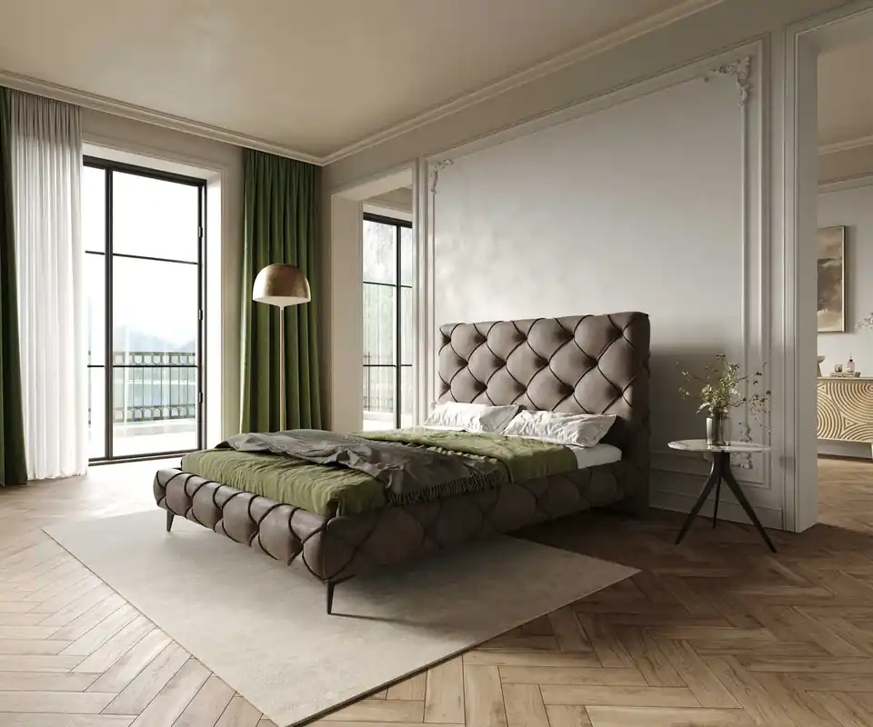 Finale Aktion Polsterbettgestell Nayara 140x200 cm Mikrofaser Taupe Vintage