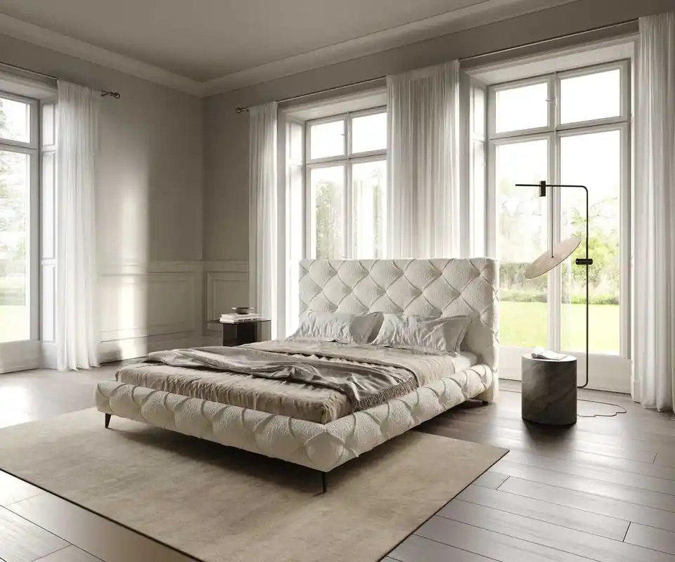 Polsterbettgestell Nayara 180x200 cm Bouclé Creme-Weiß Neue Ware