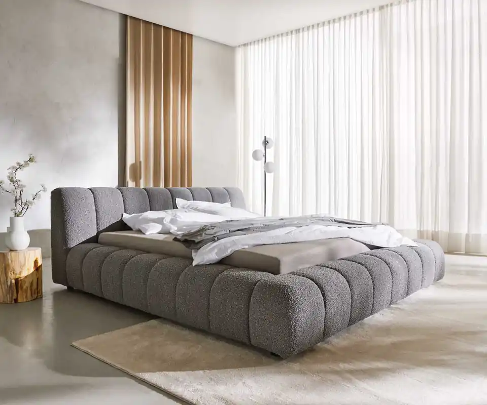 Polsterbettgestell Cutio 180x200 cm Bouclé Silbergrau Neuheit