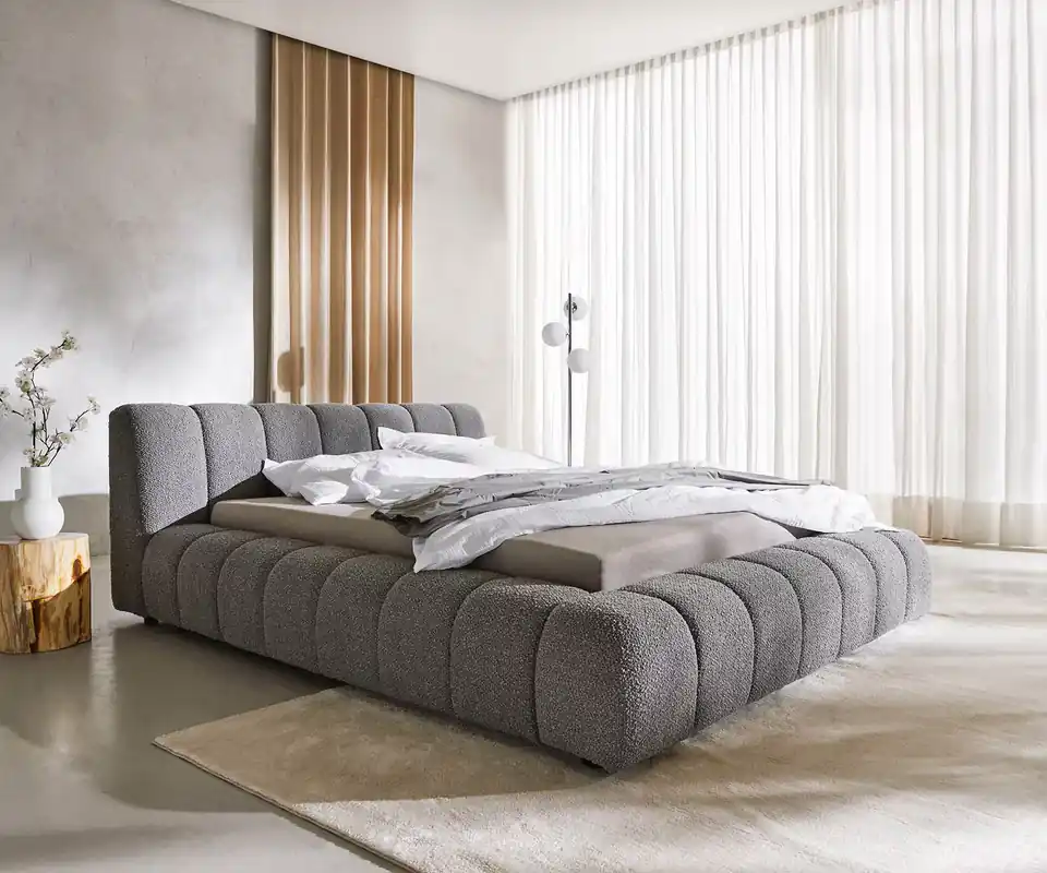 Polsterbettgestell Cutio 140x200 cm Bouclé Silbergrau Ausverkauf