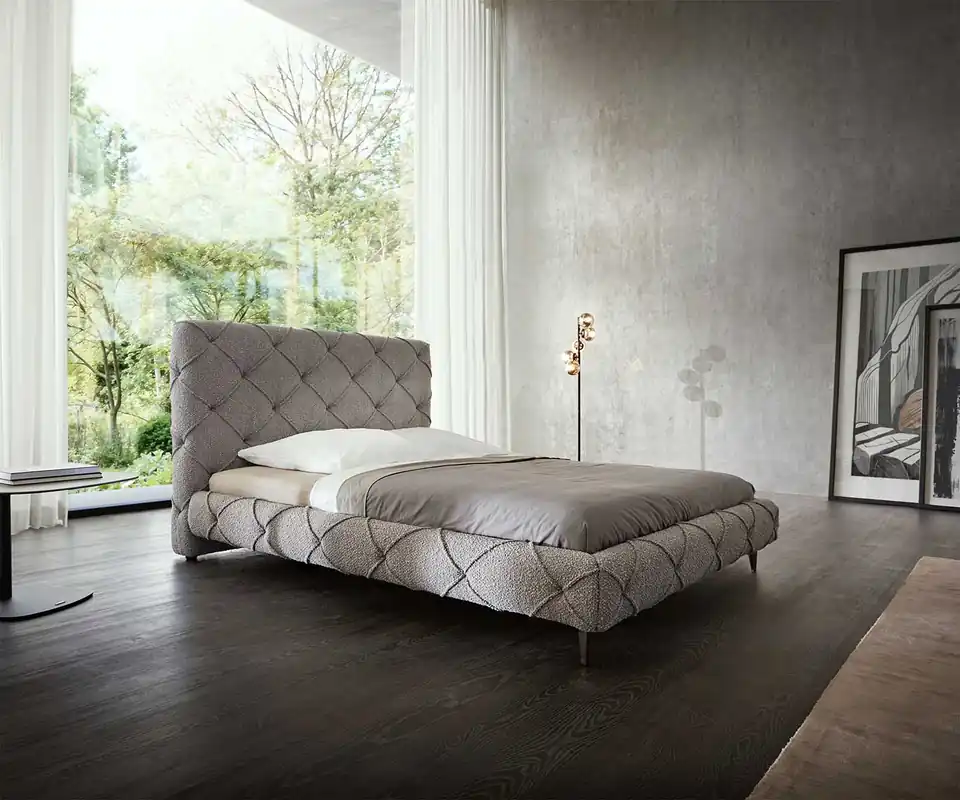 Polsterbettgestell Nayara 140x200 cm Bouclé Silbergrau Direktkauf
