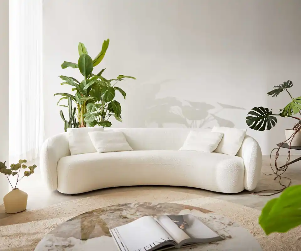 3-Sitzer Larna 260x120 cm Bouclé Creme-Weiß Zertifiziert