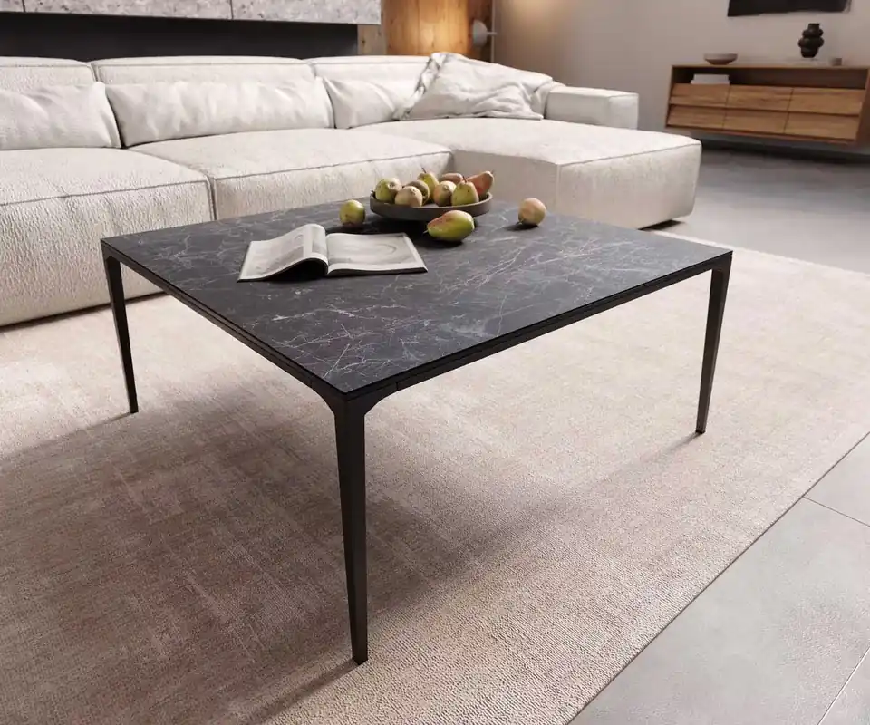 Couchtisch Levente 85x85 cm Keramik Laminam® Nero Greco Anthrazit Gestell Metall Schwarz Preisreduziert