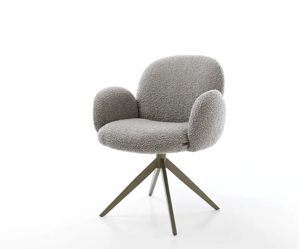Sofort Bestellen Drehstuhl Nube-Flex mit Armlehnen Bouclé Silbergrau Kreuzgestell breit Effektfinish Titan 360° drehbar Taschenfederkern