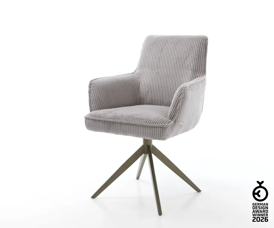 Drehstuhl Heira-Flex mit Armlehnen Cord Silbergrau Kreuzgestell breit Effektfinish Titan 360° drehbar Taschenfederkern Jetzt Kaufen